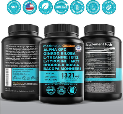 MEDCHOICE 12-in-1 Nootropic Brain Supplement with Caffeine, 60ct