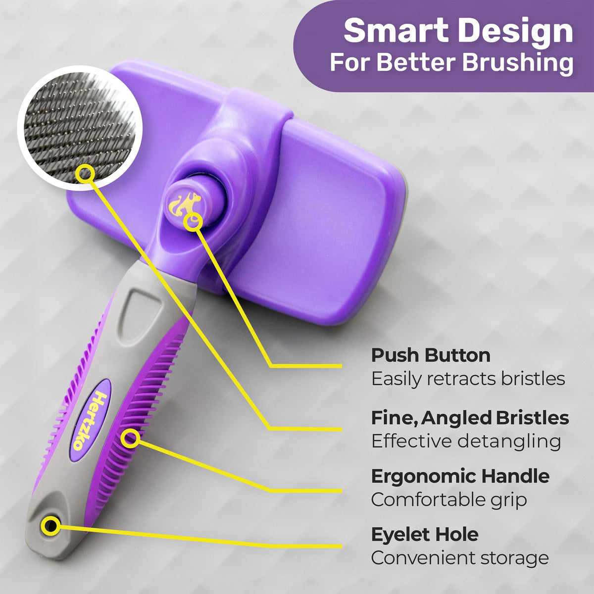 Hertko Dog & Cat Brush, Dog Brush for Shedding, Cat & Dog Grooming, Self Cleaning