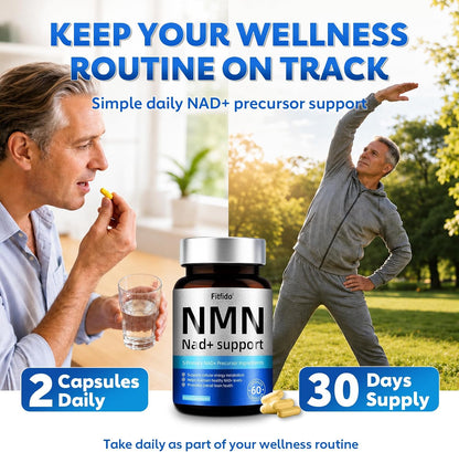 NMN 500mg Capsules, 5-in-1 with Resveratrol, TMG & CoQ10, 60 Count