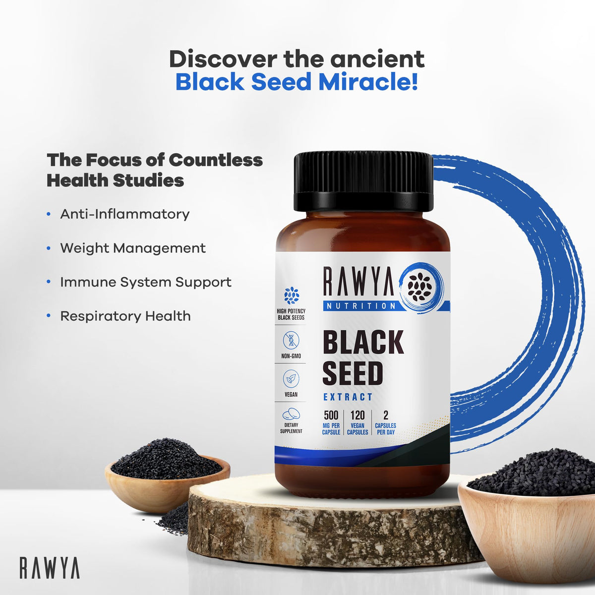 RAWYA Nutrition, Black Seed Extract, 120 Vegan Capsules, Nigella Sativa, Black Cumin