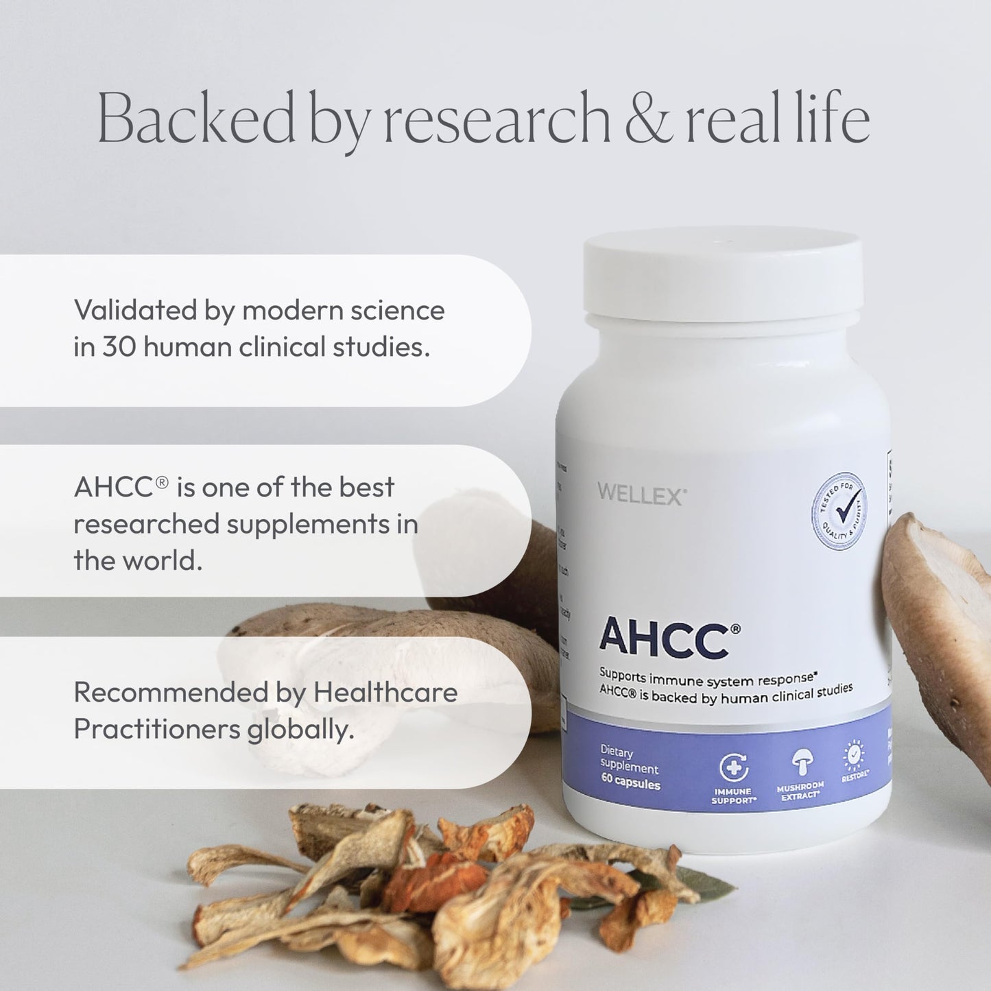 AHCC Supplement - Maximum Strength - Natural Immune Support Extract - Maintains Natural Killer Cell Activity - 20+ Human Research Studies - 60 Veggie Capsules (1 Pack)