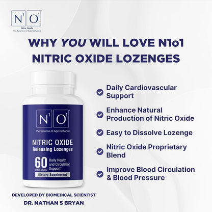 N1O1 Nitric Oxide Lozenges Supplement, 120 Count, 60-Day Supply | Developed by Dr. Nathan S. Bryan; Orange Flavor; Dissolvable Lozenges; Daily Nitric Oxide Support