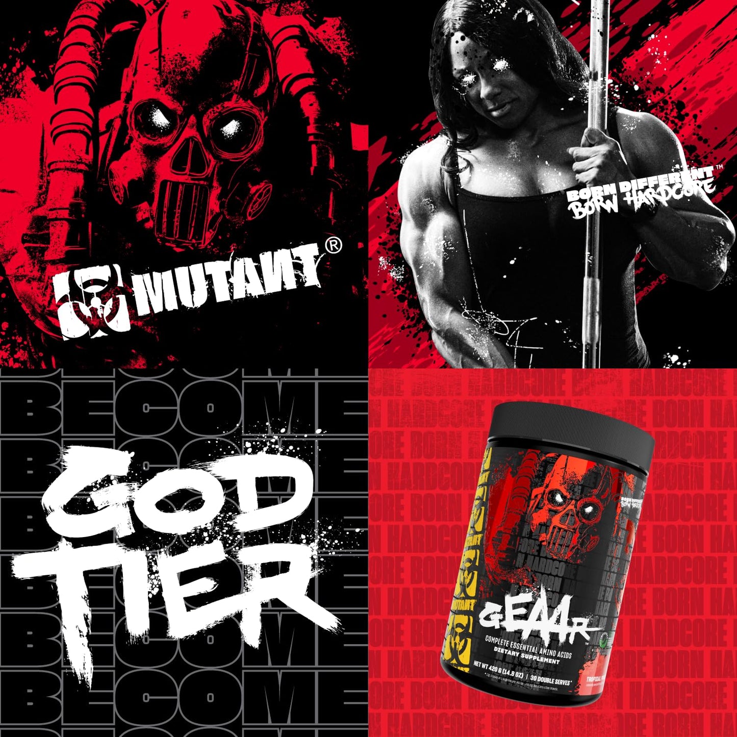 Mutant GEAAR - 9.4g of EAA Powder + Arginine, 7g BCAAs, 4g Leucine, Electrolytes, Coconut Water, 30 Servings - Fruit Punch
