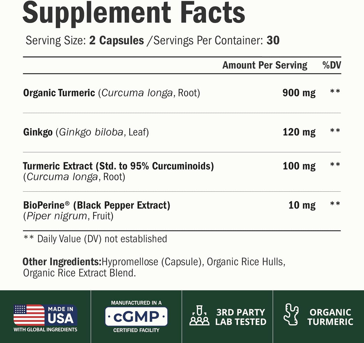 Ginko Biloba Capsules w/Ginkgo Biloba 120mg & Organic Turmeric – 60 Count
