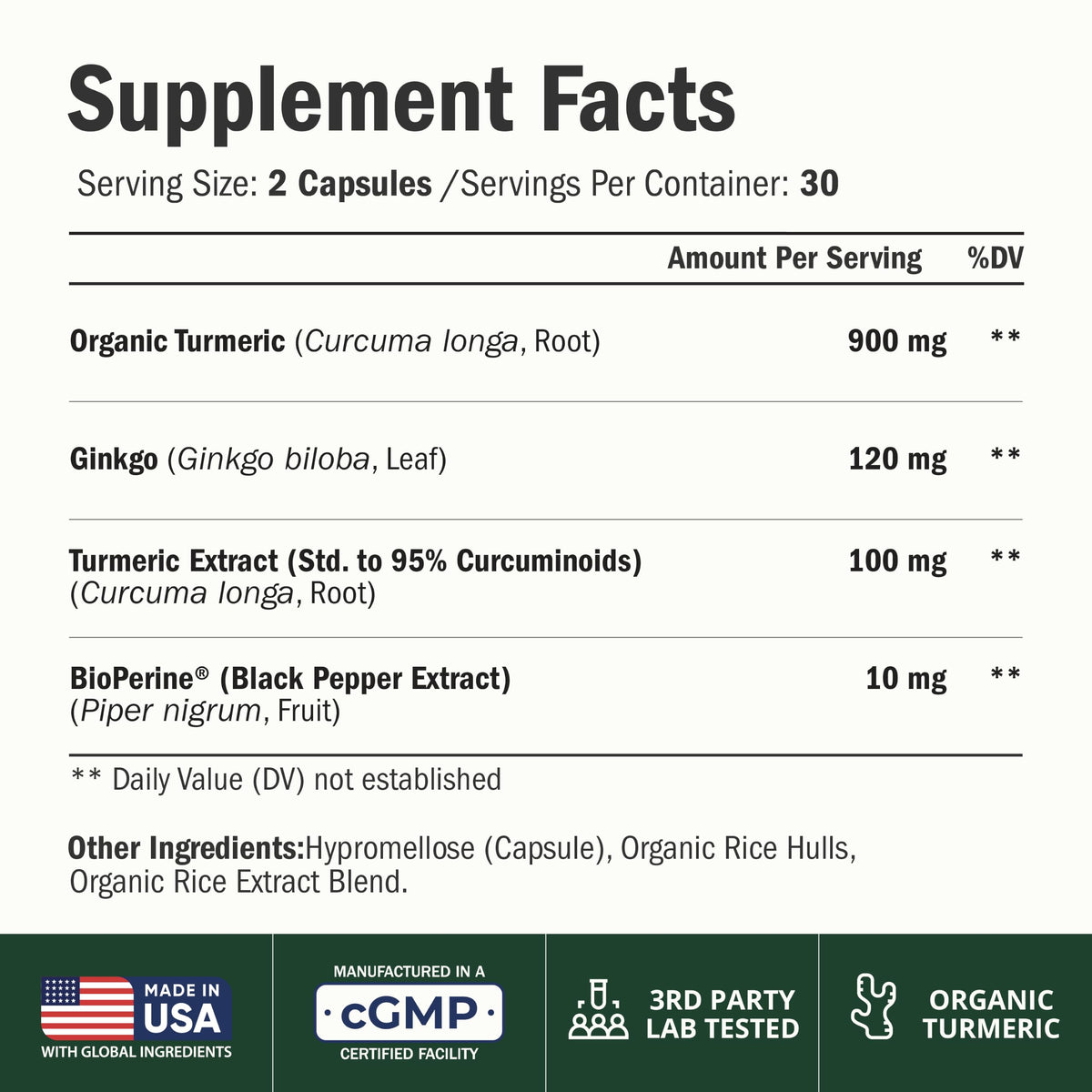 Ginko Biloba Capsules w/Ginkgo Biloba 120mg & Organic Turmeric – 60 Count