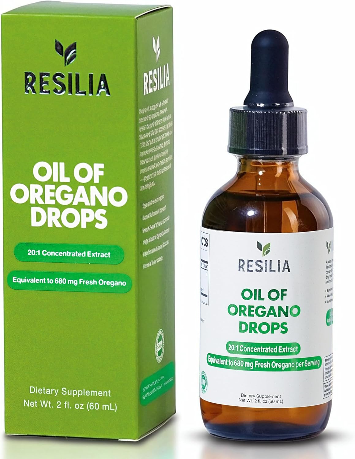 Resilia Premium Oregano Oil Drops – High Potency 34mg Per Serving – Herbal Antioxidant Formula for Immune Support – Non-GMO, Easy-to-Use Liquid Supplement, 60ml