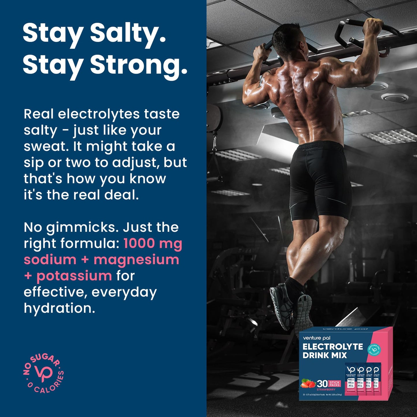 Venture Pal High Sodium Sugar Free Electrolytes Powder Packet, 16 Sticks | Hydration Packets with Vitamin, Sodium & Potassium, Zero Calories, Vegan, Keto & Paleo Friendly Electrolyte Drink Mix