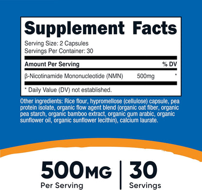 Nutricost NMN (Nicotinamide Mononucleotide) 500mg, 60 Capsules | Vegetarian Friendly, 30 Servings, Gluten Free, GMO Free