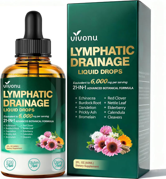 VivoNu 21-in-1 Liposomal Lymphatic Drainage Drops – Advanced Herbal Detox & Immune Booster with Echinacea, Burdock Root, Elderberry & Seaweed Extract – 6000mg High Potency, 2 fl oz