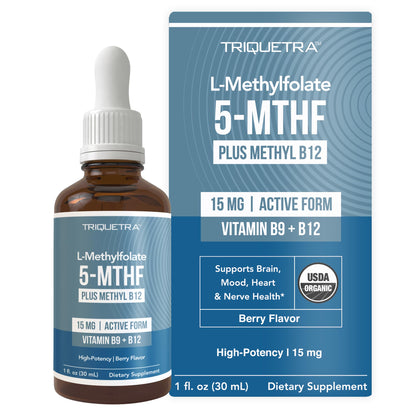 L Methyl Folate 15mg Plus Methyl B12 Cofactor – High Potency, Active 5-MTHF Form - Supports Mood, Methylation, Cognition – Bioactive Forms of Vitamin B9 & B12 (60 Capsules – 60 Servings)