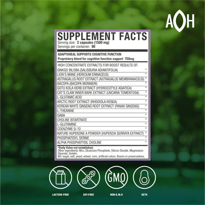 ADAPTOHEAL Neuroheal Cognitive Function Lion's Mane, Bacopa (90 Caps)