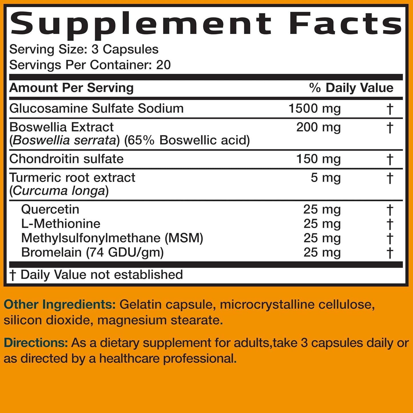 Bronson Glucosamine Chondroitin Turmeric & MSM Joint Support, 60 Capsules | Standardized Boswellia, Shellfish-Free Glucosamine, Mobility & Comfort Support, Non-GMO, Gluten-Free & Soy-Free