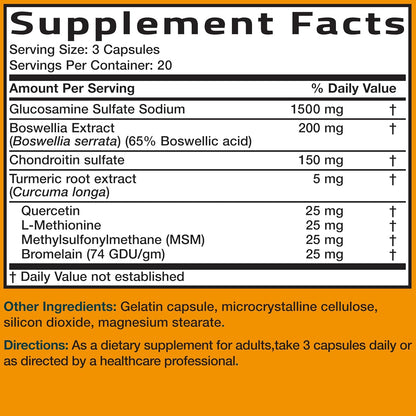 Bronson Glucosamine Chondroitin Turmeric & MSM Joint Support, 60 Capsules | Standardized Boswellia, Shellfish-Free Glucosamine, Mobility & Comfort Support, Non-GMO, Gluten-Free & Soy-Free