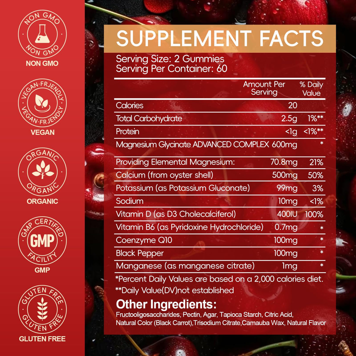 Magnesium Glycinate Gummies 600mg, Sugar Free Magnesium Gummies for Adults