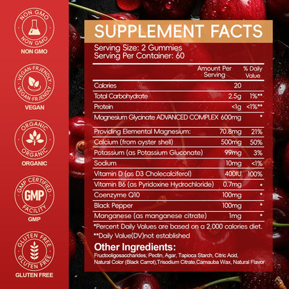 Magnesium Glycinate Gummies 600mg, Sugar Free Magnesium Gummies for Adults