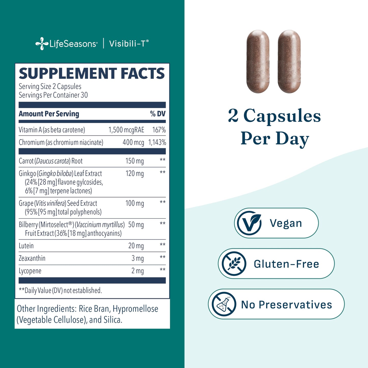 Visibili-T - Vitamin Supplement for Eye Health & Vision Support - Carrot Root, Chromium, Bilberry, Ginkgo Biloba, Grape Seed Extract, Lycopene, Vitamin A, Lutein & Zeaxanthin - 60 Capsules