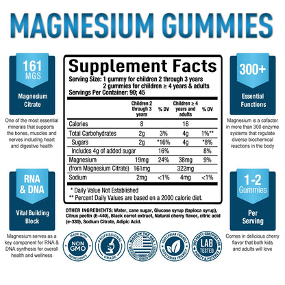 Premium Magnesium Gummies Kids & Adults - Magnesium Citrate for Digestion Support