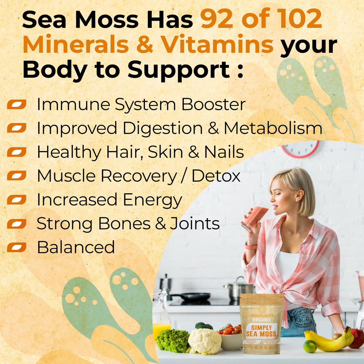 MEGAPLANTS Organic Sea Moss | Makes 228 Servings of Seamoss Gel | Pre-Washed