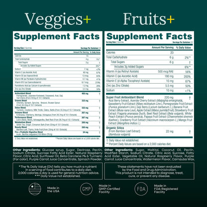 (120 Chews) Fruits and Veggies Supplement - Super Greens Gummies (9 Superfruits & 30 Veggies) Mushrooms, Fruit and Vegetable Vitamins, Non-GMO, Pectin-Based, Gluten-Free, No Capsules
