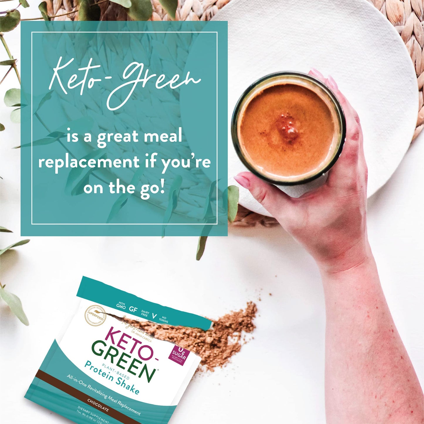 Keto-Green Chocolate Vegan Protein Powder for Women by Dr. Anna Cabeca | Plant Based Protein Powder with Greens | Dairy Free, Sugar Free | Protein Shake 40 Servings