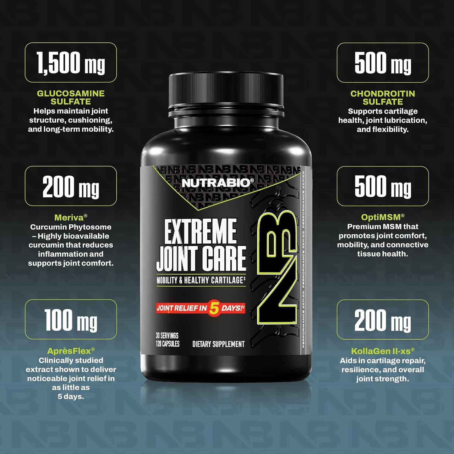 NutraBio Extreme Joint Care - Joint Support Supplement - Joint Health Supplement, Supports Joints, Mobility, and Cartilage - 120 Capsules