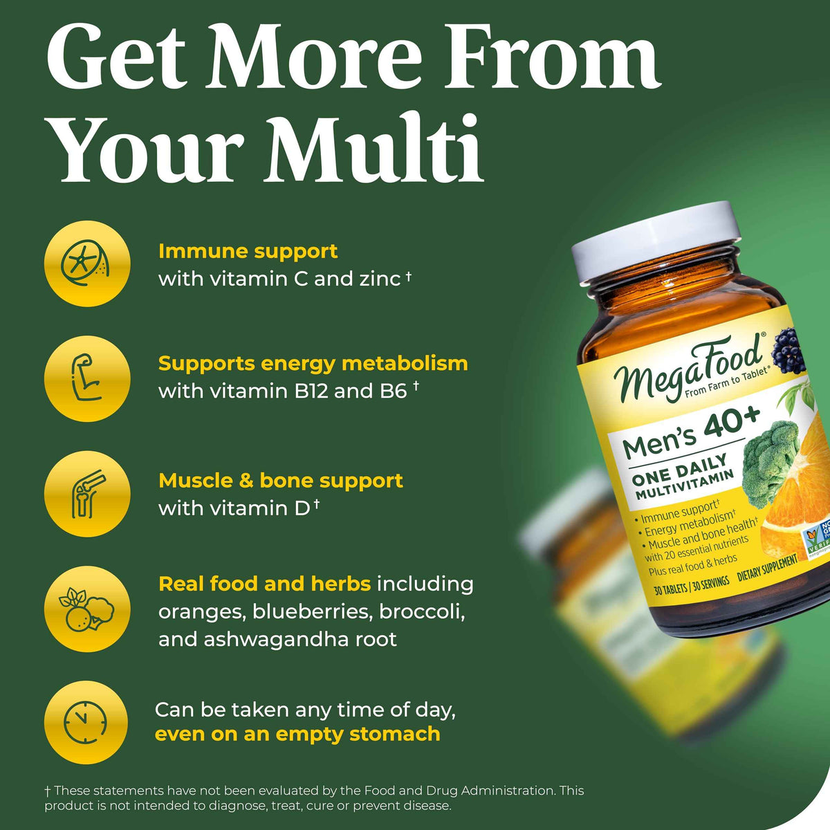 MegaFood Men's 40+ One Daily Multivitamin for Men With Vitamin B, Vitamin D3, Selenium