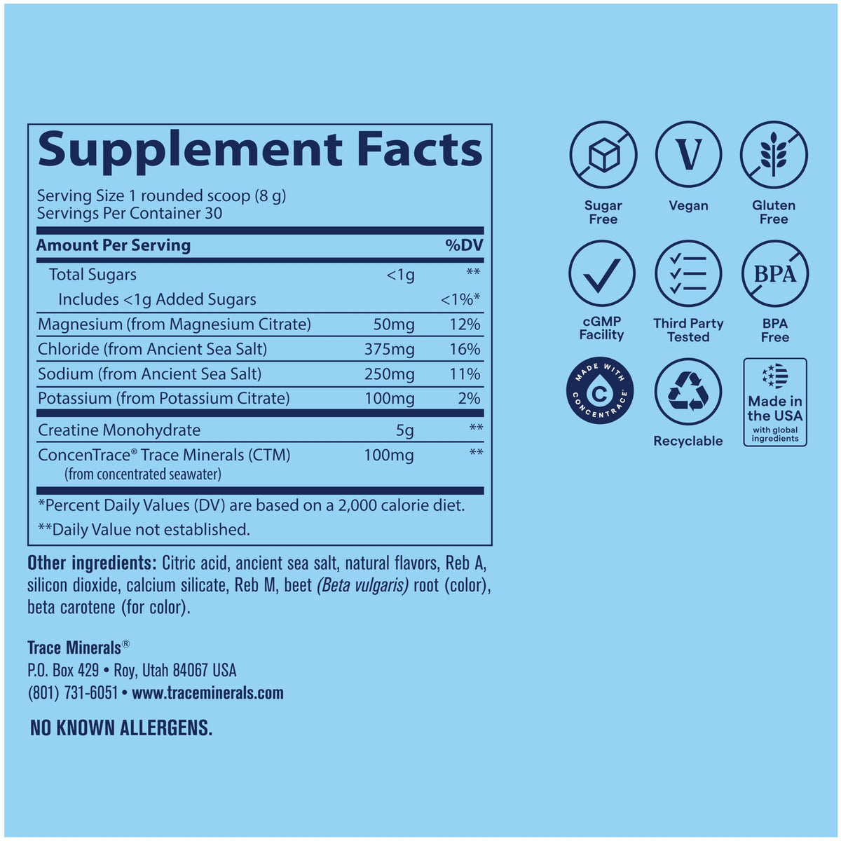 Trace Minerals Creatine + Electrolytes, Tropical Watermelon, 30 Servings