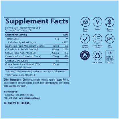 Trace Minerals Creatine + Electrolytes, Tropical Watermelon, 30 Servings