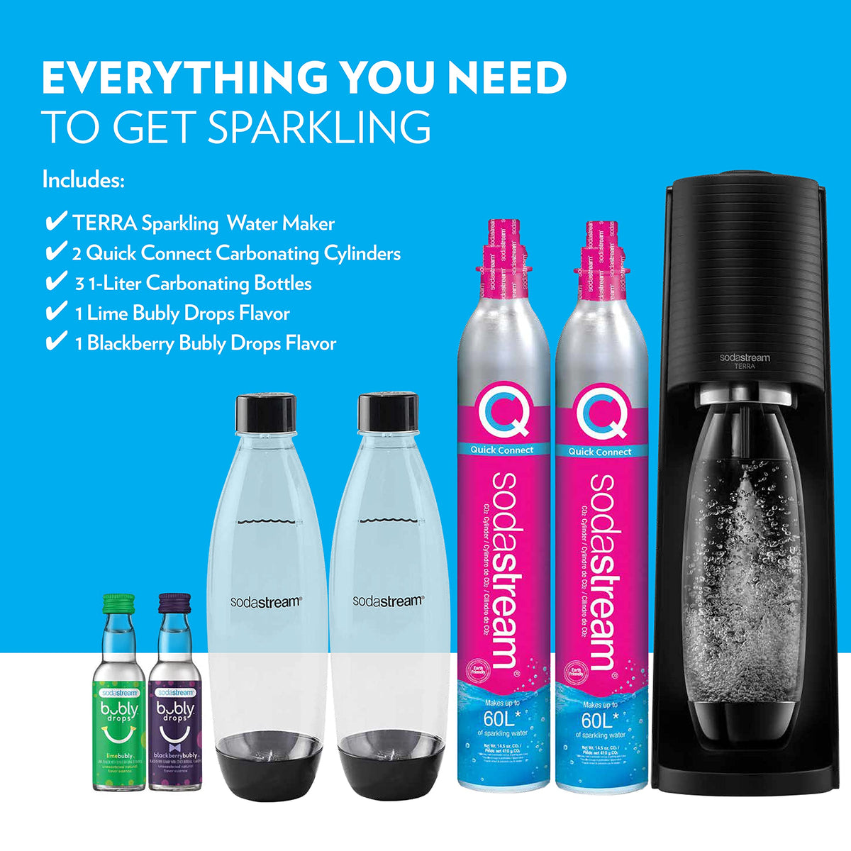 SodaStream Terra Sparkling Water Maker Bundle (Black), with CO2, DWS Bottles