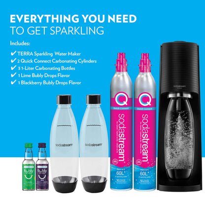 SodaStream Terra Sparkling Water Maker Bundle (Black), with CO2, DWS Bottles