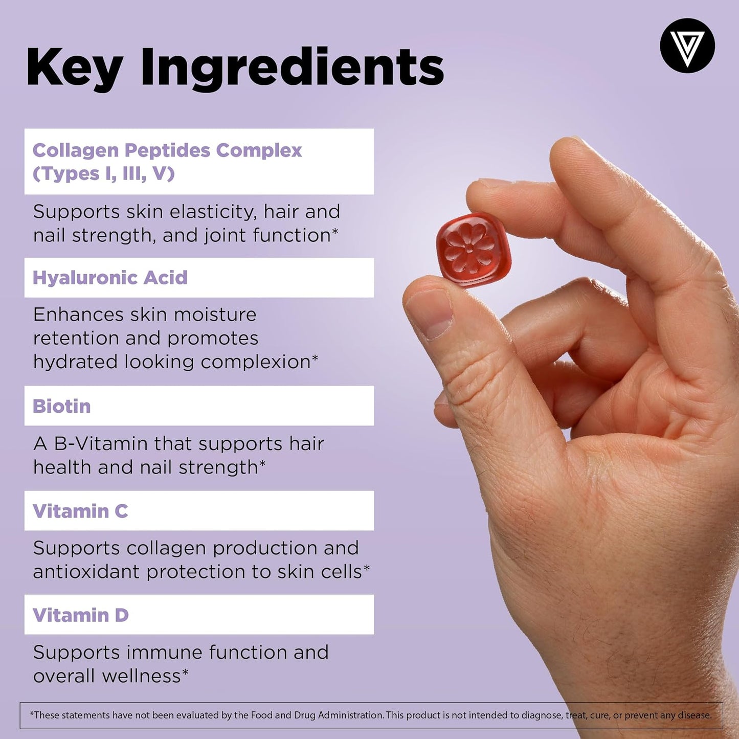 Vital Vitamins Multi Collagen Complex Plus Gummies - Collagen Peptides Types I, III & V with Hyaluronic Acid, Biotin, Vitamin C & Vitamin D - Hair, Skin & Nail Support - Wild Berry - 60 Count