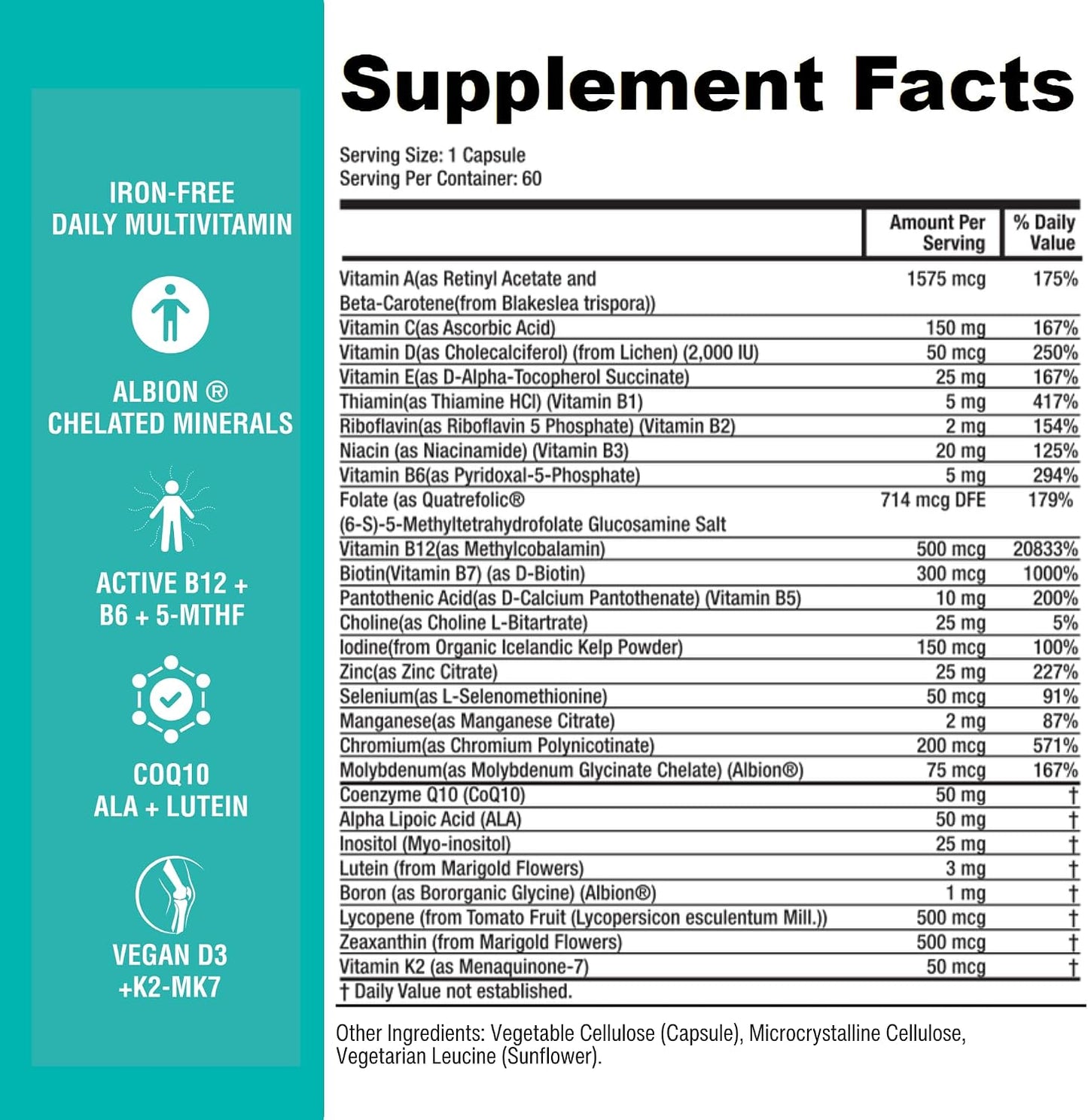 Power By Naturals Methyl Multi One – Iron-Free Methylated Multivitamin with 5-MTHF, Methyl B12 & CoQ10 – Methylation Support for Men & Women – Vegan, Non-GMO – 60 Capsules (2-Month Supply) | With 5-MTHF, Methyl B12 & CoQ10 - Methylation Daily Support for