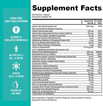 Power By Naturals Methyl Multi One – Iron-Free Methylated Multivitamin with 5-MTHF, Methyl B12 & CoQ10 – Methylation Support for Men & Women – Vegan, Non-GMO – 60 Capsules (2-Month Supply) | With 5-MTHF, Methyl B12 & CoQ10 - Methylation Daily Support for