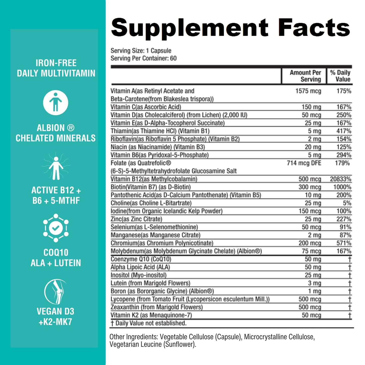Power By Naturals Methyl Multi One – Iron-Free Methylated Multivitamin with 5-MTHF, Methyl B12 & CoQ10 – Methylation Support for Men & Women – Vegan, Non-GMO – 60 Capsules (2-Month Supply) | With 5-MTHF, Methyl B12 & CoQ10 - Methylation Daily Support for