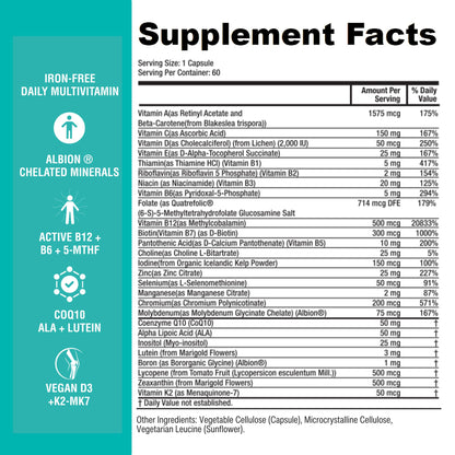 Power By Naturals Methyl Multi One – Iron-Free Methylated Multivitamin with 5-MTHF, Methyl B12 & CoQ10 – Methylation Support for Men & Women – Vegan, Non-GMO – 60 Capsules (2-Month Supply) | With 5-MTHF, Methyl B12 & CoQ10 - Methylation Daily Support for