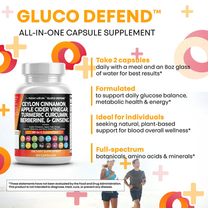 Clean Nutraceuticals Ceylon Cinnamon Capsules + Berberine Turmeric Apple Cider Vinegar Ginseng Bitter Melon (Karela) Gymnema Milk Thistle Fenugreek Supplement Pills Powder for Men & Women