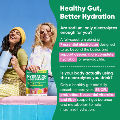 Venture Pal Sugar Free Hydration Packets + Gut Health Electrolytes Powder | Liquid Daily IV with 7 Electrolytes, 5 Vitamins, Probiotics & Fiber for Dehydration Relief and Gut Health Support