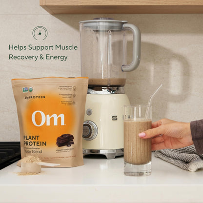 OM MUSHROOM SUPERFOOD Master Blend Vegan Protein – Organic Vanilla Plant Protein Powder, GLP-1 Friendly, Excellent Source of Protein, Good Source of Fiber, 10 Functional Mushrooms – 16 Servings