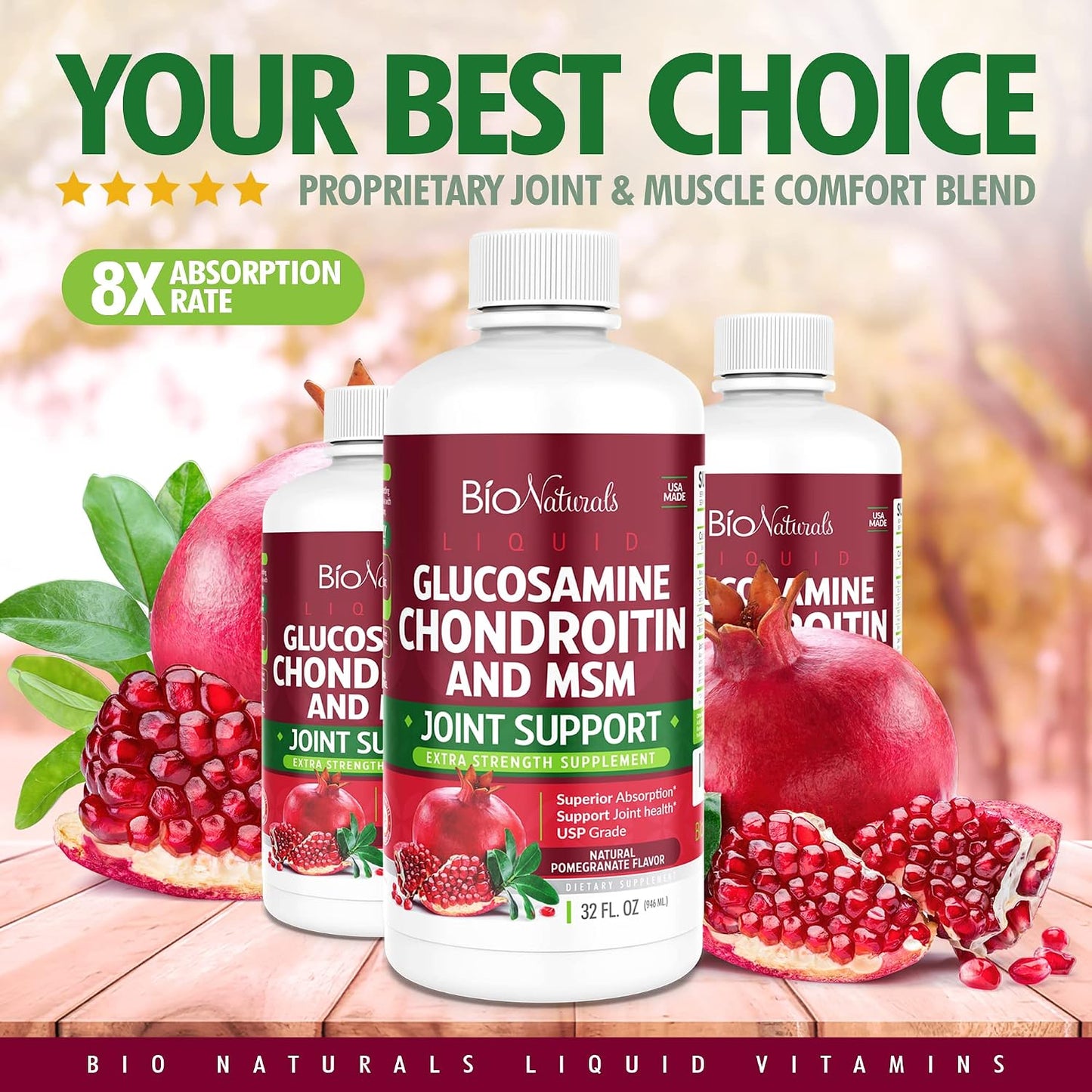 Liquid Glucosamine Chondroitin MSM Pharmaceutical Grade Supplement with Hyaluronic Acid – Maximum Strength Joint Support - 32 fl oz
