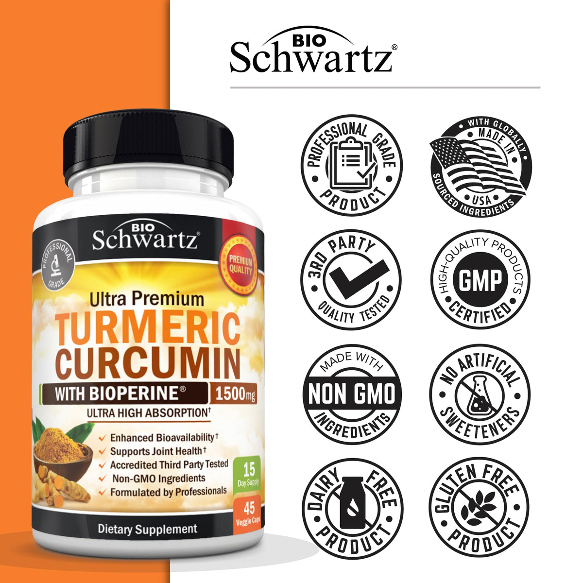 Turmeric Curcumin with Black Pepper Extract 1500mg - 180 Capsules