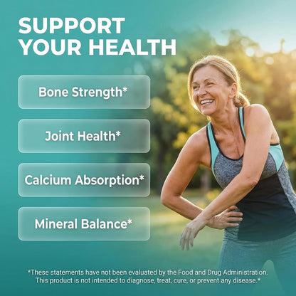 Allin1 Calcium Magnesium Zinc Supplement with Potassium, Copper, Strontium, Silica, Vitamin D3 K2, Boron, Vitamin B1 B12 Red Clover Herb Alfalfa Basil Pills for Men & Women Clean Nutra Osteo Defend