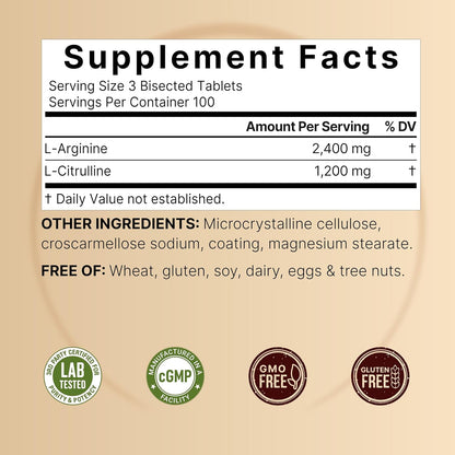 NatureBell Nitric Oxide Supplement for Men & Women – Pre-Workout Formula with L-Arginine & L-Citrulline – 3,600mg, 300 Bisected Tablets (100 Servings) – Max Strength – Non-GMO, Gluten Free*
