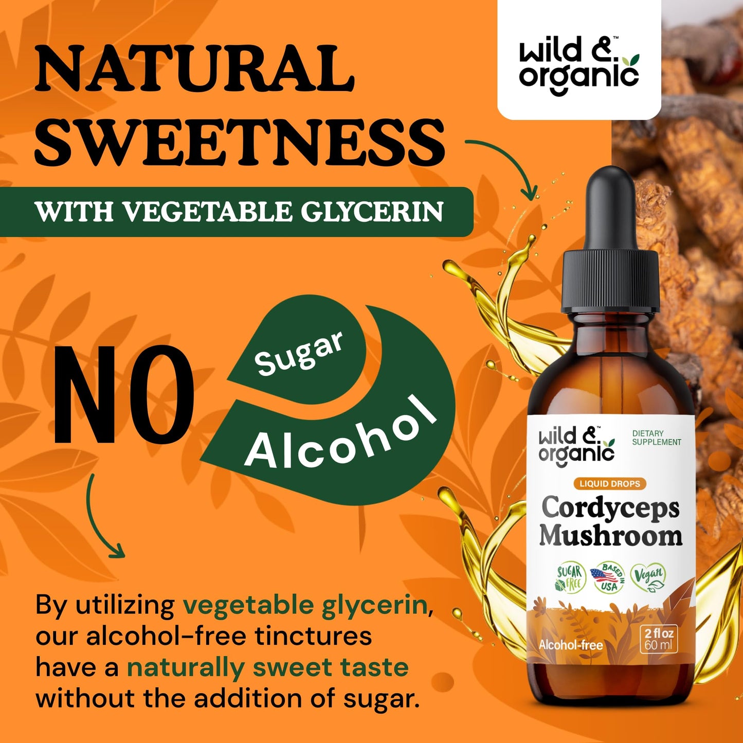Wild & Organic Cordyceps Mushroom Tincture - Energy & Immune Support - Cordyceps Sinensis Extract Supplement - Liquid Mushroom Drops - Add to Tea & Mix with Powder - Sugar & Alcohol-Free - 4 fl oz