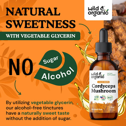Wild & Organic Cordyceps Mushroom Tincture - Energy & Immune Support - Cordyceps Sinensis Extract Supplement - Liquid Mushroom Drops - Add to Tea & Mix with Powder - Sugar & Alcohol-Free - 4 fl oz