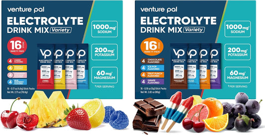 Venture Pal High Sodium Electrolyte Powder Combo Pack | Sodium, Potassium & Magnesium Hydration Mix | Sugar-Free, Zero Calories | Paleo, Keto & Vegan Friendly | 32 Sticks
