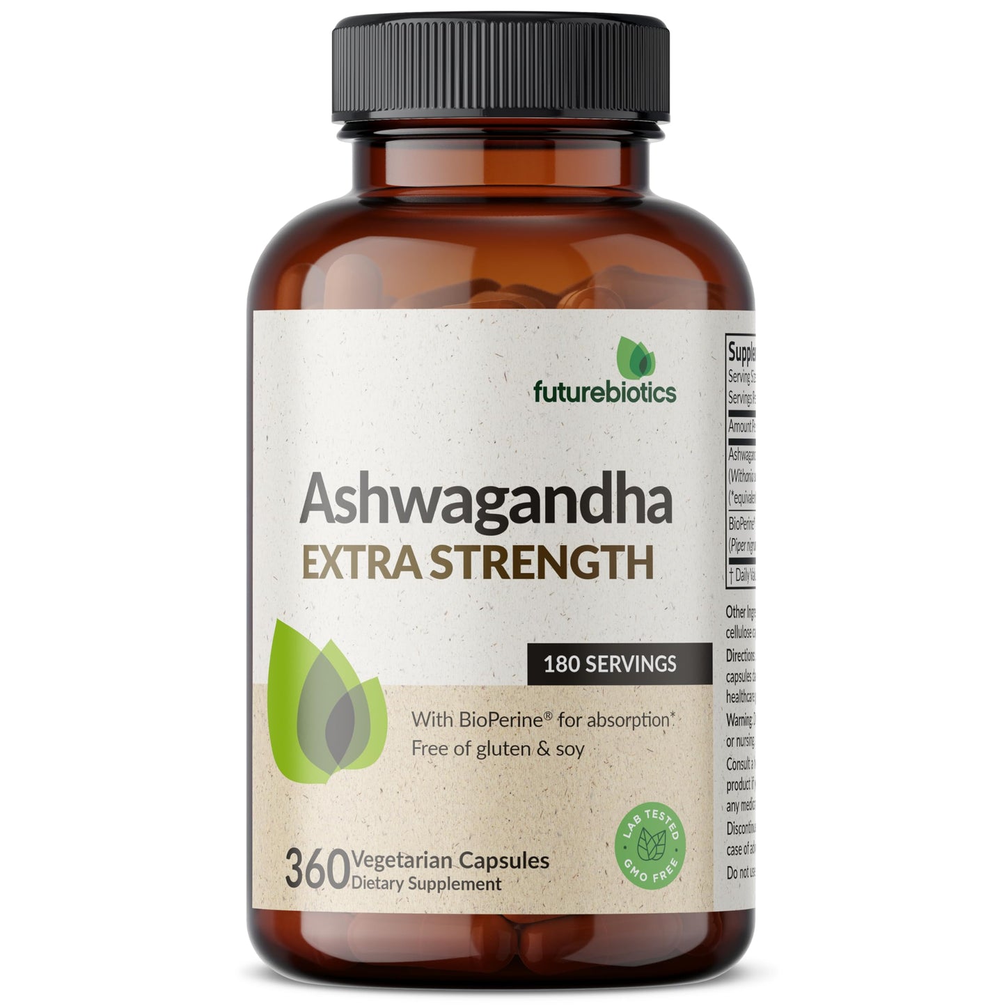 Futurebiotics Ashwagandha Extra Strength Stress & Mood Support 100 Capsules | Vegetarian, Non-GMO, Gluten-FREE, Soy-FREE, BioPerine for High Absorption