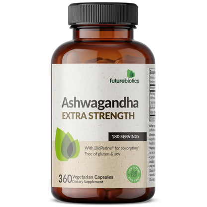 Futurebiotics Ashwagandha Extra Strength Stress & Mood Support 100 Capsules | Vegetarian, Non-GMO, Gluten-FREE, Soy-FREE, BioPerine for High Absorption