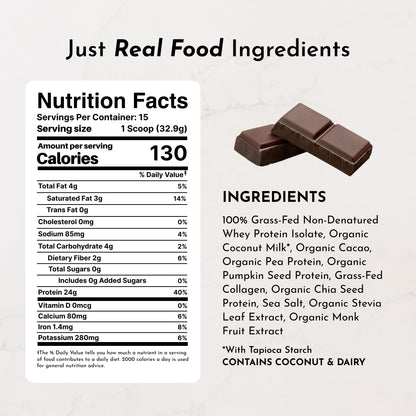 JUST INGREDIENTS Vanilla Bean Protein Powder – 20-Serving Blend with 100% Grass-Fed Whey & Organic Plant Proteins – Real Vanilla Bean & Cinnamon – Supports Muscle Recovery, Energy*