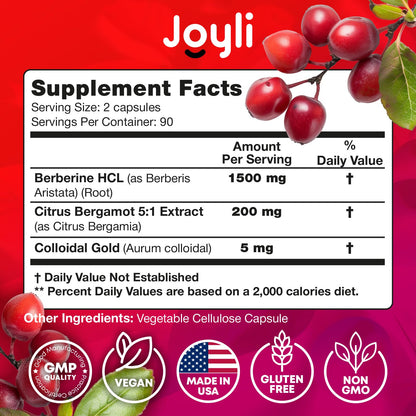 Joyli Berberine 1500MG - 180 Vegan Capsules - Weight Management & Heart Support