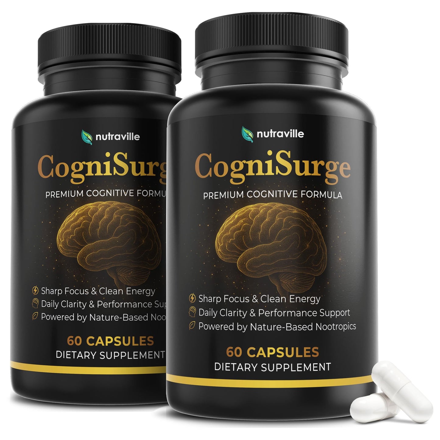 CogniSurge Nootropics Brain Support Supplement for Memory and Focus | Nature-Powered Lion's Mane Supplement Capsules with Shilajit, No Caffeine or Stimulants, 60 Count